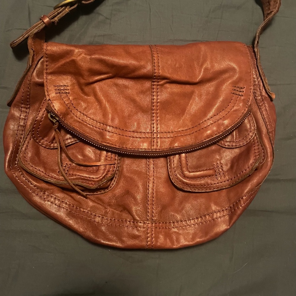 Lucky Brand Stash Handbag - Brown Leather Hobo Shoulder - Hippie Boho